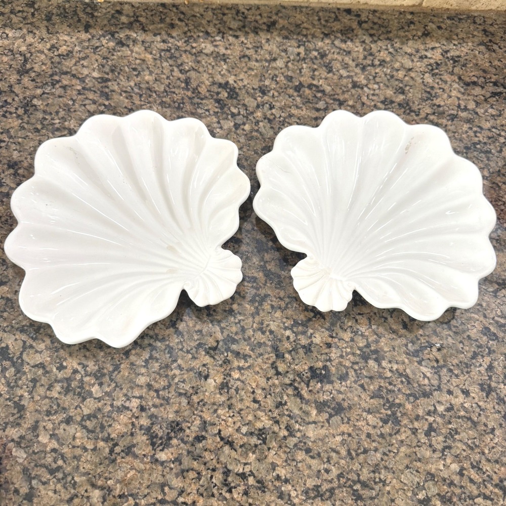 Portfolio White Ceramic Scallop Shell Plates Set of 2 Coastal Nautical Decor‎